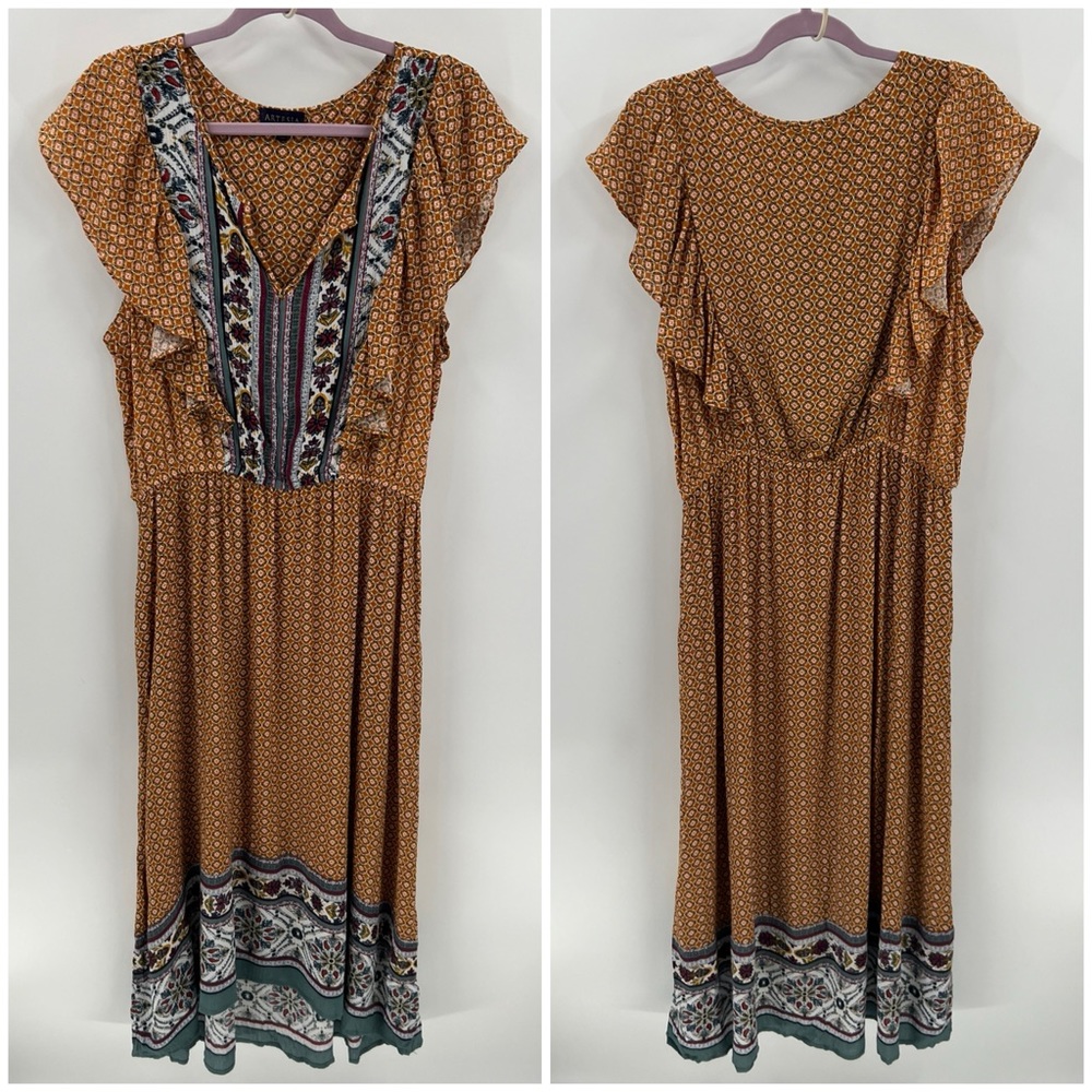 Artesia flowy ruffle trim bohemian midi dress